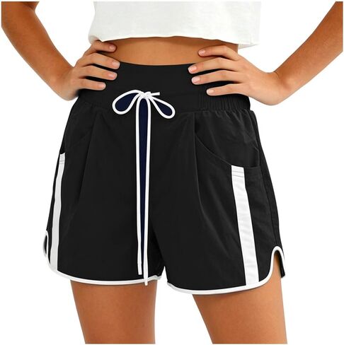 Women's Gym Yoga Shorts Sports Shorts High Waisted Drawstring Summer Running Active Dance Elastic Workout Shorts in Kuwait