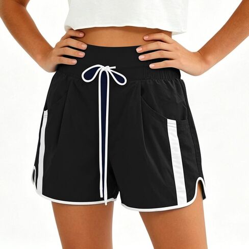 Women's Gym Yoga Shorts Sports Shorts High Waisted Drawstring Summer Running Active Dance Elastic Workout Shorts in Kuwait