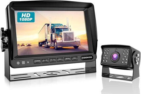 Fookoo Ⅱ HD 1080P 9" Wired Backup Camera System, 9-inch DVR Dual Split Screen Monitor, IP69 Waterproof Rear View Camera for Truck/Trailer/Box Truck/RV, Loop Record, Parking Lines (DY912) in Saudi Arabia