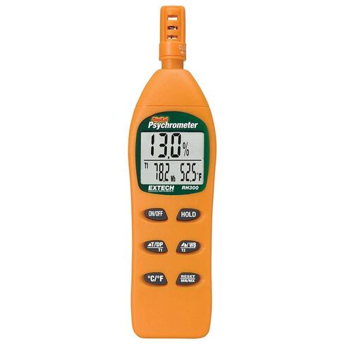 مقياس الحرارة والرطوبة من Extech RH300، وحدات درجة حرارة قابلة للتحويل بدرجة فهرنهايت/درجة مئوية بدقة 0.1 درجة، تجميد البيانات القراءة الحالية على الشاشة، قراءات الحد الأقصى/الدقيقة in Kuwait