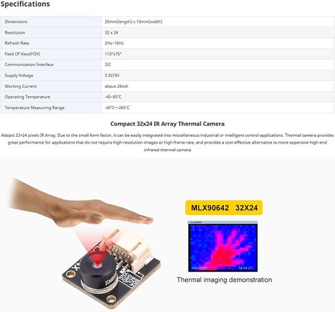 كاميرا تصوير حراري ذات زاوية واسعة MLX90642 D110، مجال رؤية 110 درجة | من أجل Raspberry Pi & Arduino، كشف الحرائق، مراقبة أمان المنزل الذكي in Kuwait