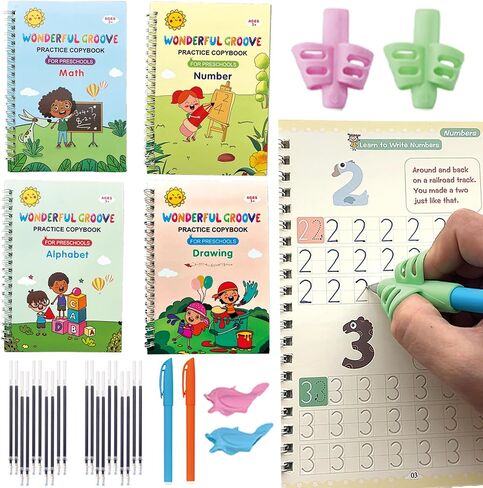 Magic grooved Writing Practice Book, Reusable grooved Handwriting Practice for Kids, Tiny thinkers magic grooved writing practice, for grooved Writing Books for Kids 3-5（Deep groove version） in Saudi Arabia