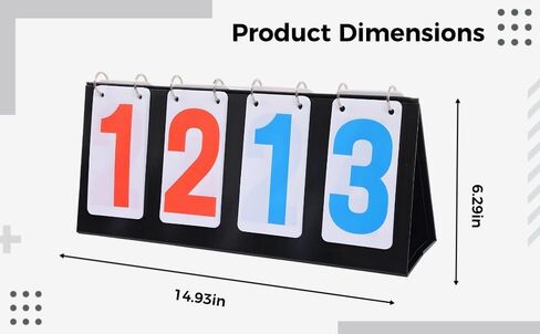 4-Digit Tabletop Scoreboard, Red & Blue Numbers, 6.3 X 15 in, Portable, for Tennis Basketball & Sports, Easy Flip Scoreboards in Kuwait
