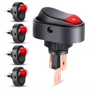 5 عبوات 12 فولت أحمر LED مضيء مفتاح تبديل الروك، ON-Off 30A SPST 3-Pin شكل بيضاوي، فتحة تركيب 12 مم، للسيارات والشاحنات RV والدراجات النارية والقوارب البحرية SUV ATV - لوحة التركيب in Kuwait