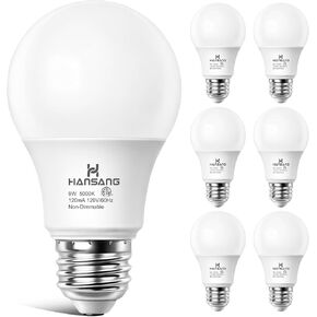 مصابيح إضاءة LED A19، ما يعادل 60 وات، لمبة LED E26 في ضوء النهار 5000 ك، كفاءة 9 وات، 800 لومن، 120 فولت، CRI 85، صديقة للعين لغرفة النوم وغرفة المعيشة، غير قابلة للتعتيم، 6 عبوات in Kuwait