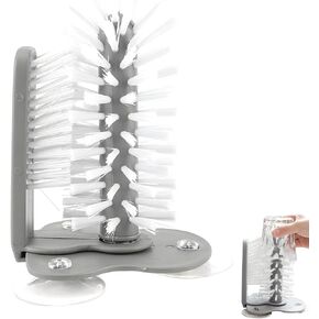 360° Glass Cup Cleaning Brush, Water Bottle Cleaning Glass Washer Brush Cup Sink Washer Brush with Suction Base Bristle Brushfor Sink, Flexible Bristles Double Sided Glass Cup Cleaning Brush (White) in Kuwait
