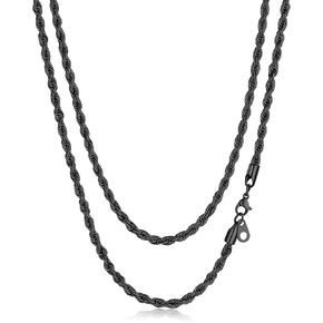 Suplight Rope Chain for Men 2/3mm Stainless Steel/Black/Gold Box Chains Necklace for Men Women, 16-32 inch Hip Hop Snake/Wheat Chain Choker Necklace, Send Gift Box in Kuwait
