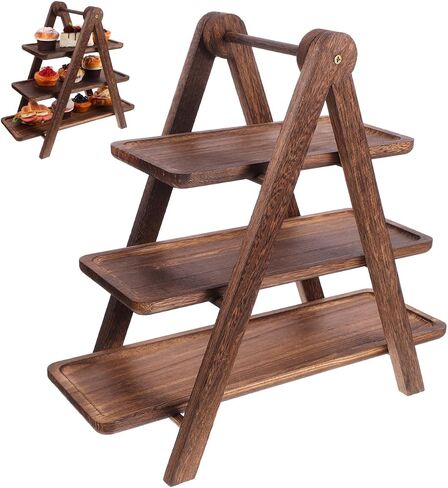 CALLARON 3 Tier Wooden Serving Tray Stand 16.92X15.74X8.14In Multi-Layer Food Rack Kitchen Storage Organizer Tray Wooden Display Rack for Dining Room Party Home in Kuwait