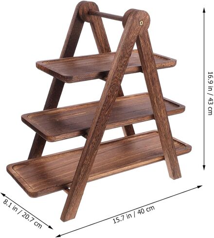 CALLARON 3 Tier Wooden Serving Tray Stand 16.92X15.74X8.14In Multi-Layer Food Rack Kitchen Storage Organizer Tray Wooden Display Rack for Dining Room Party Home in Kuwait