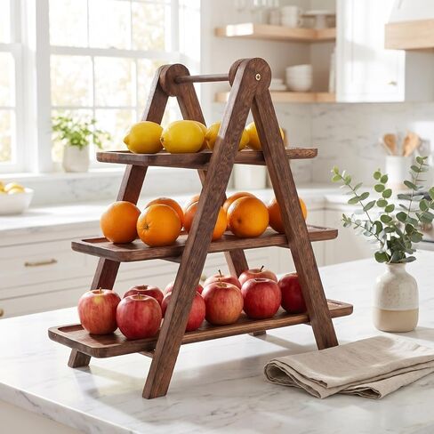 CALLARON 3 Tier Wooden Serving Tray Stand 16.92X15.74X8.14In Multi-Layer Food Rack Kitchen Storage Organizer Tray Wooden Display Rack for Dining Room Party Home in Kuwait