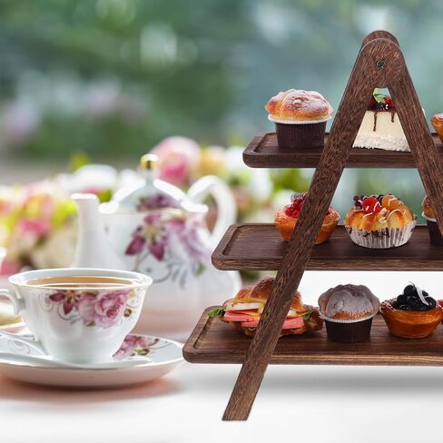 CALLARON 3 Tier Wooden Serving Tray Stand 16.92X15.74X8.14In Multi-Layer Food Rack Kitchen Storage Organizer Tray Wooden Display Rack for Dining Room Party Home in Kuwait