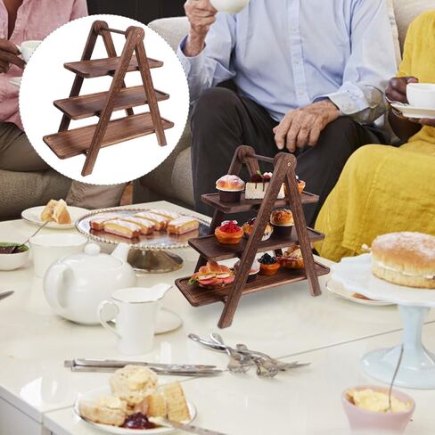CALLARON 3 Tier Wooden Serving Tray Stand 16.92X15.74X8.14In Multi-Layer Food Rack Kitchen Storage Organizer Tray Wooden Display Rack for Dining Room Party Home in Kuwait