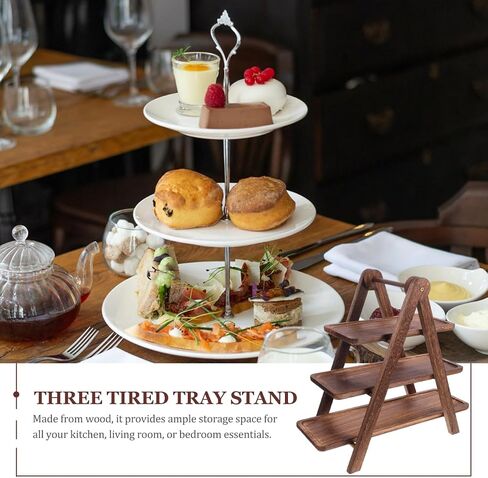 CALLARON 3 Tier Wooden Serving Tray Stand 16.92X15.74X8.14In Multi-Layer Food Rack Kitchen Storage Organizer Tray Wooden Display Rack for Dining Room Party Home in Kuwait