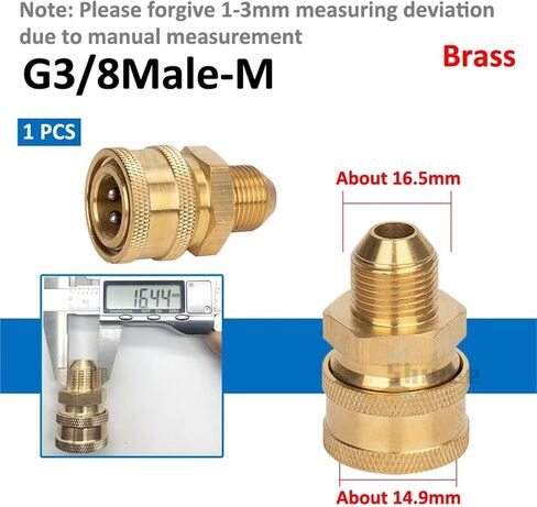 1/4" 3/8" 1/2" High Pressure Washer Quick Connector Quick Release Fitting Power Washer Fast Connection Quick Coupler(3l8 Male-M(Brass)) in Kuwait