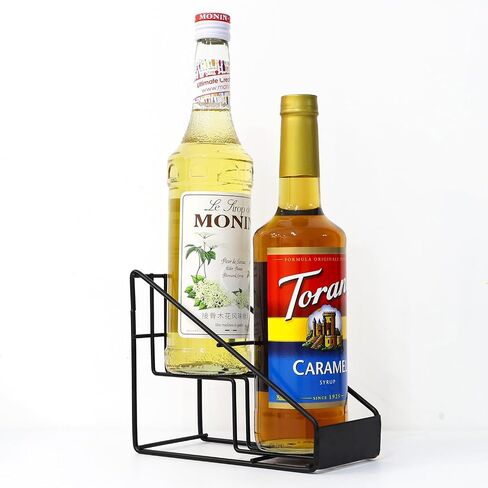 Coffee Syrup Organizer for Countertop, Stepped Syrup Rack Holds 2 Bottles, Freestanding Coffee Bar Organizer, Heavy Duty Carbon Steel Storage Rack for Home, Kitchen, Café & Bar in Kuwait