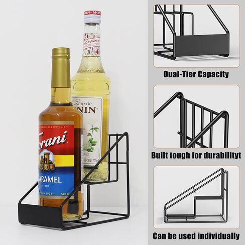 Coffee Syrup Organizer for Countertop, Stepped Syrup Rack Holds 2 Bottles, Freestanding Coffee Bar Organizer, Heavy Duty Carbon Steel Storage Rack for Home, Kitchen, Café & Bar in Kuwait