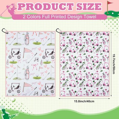 2 Pcs Woman Golf Towel Microfiber Waffle Women Golf Accessories with Clip Holder 19.69 x 15.75 Inches for Ball Fan Golfer Birthday Women Gifts in Kuwait