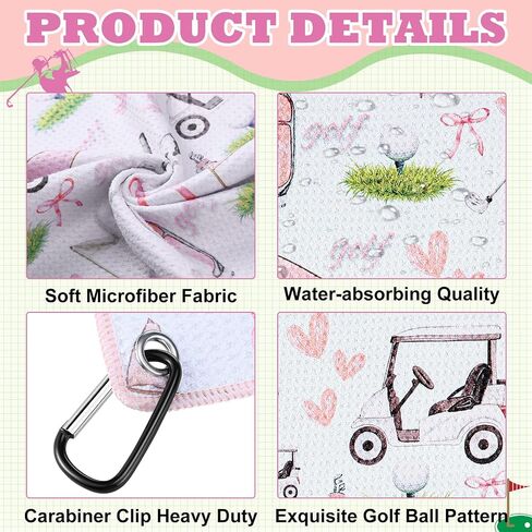2 Pcs Woman Golf Towel Microfiber Waffle Women Golf Accessories with Clip Holder 19.69 x 15.75 Inches for Ball Fan Golfer Birthday Women Gifts in Kuwait