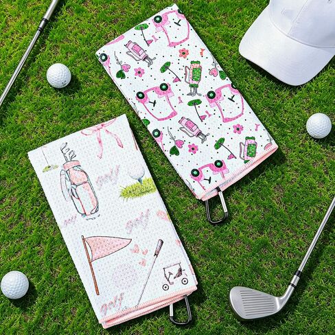 2 Pcs Woman Golf Towel Microfiber Waffle Women Golf Accessories with Clip Holder 19.69 x 15.75 Inches for Ball Fan Golfer Birthday Women Gifts in Kuwait