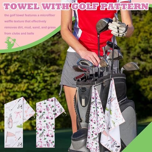 2 Pcs Woman Golf Towel Microfiber Waffle Women Golf Accessories with Clip Holder 19.69 x 15.75 Inches for Ball Fan Golfer Birthday Women Gifts in Kuwait