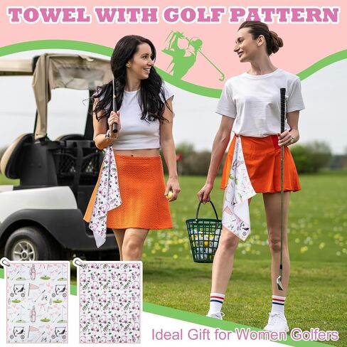 2 Pcs Woman Golf Towel Microfiber Waffle Women Golf Accessories with Clip Holder 19.69 x 15.75 Inches for Ball Fan Golfer Birthday Women Gifts in Kuwait