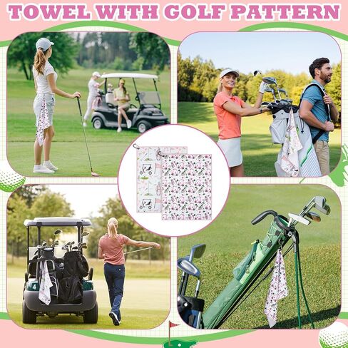 2 Pcs Woman Golf Towel Microfiber Waffle Women Golf Accessories with Clip Holder 19.69 x 15.75 Inches for Ball Fan Golfer Birthday Women Gifts in Kuwait