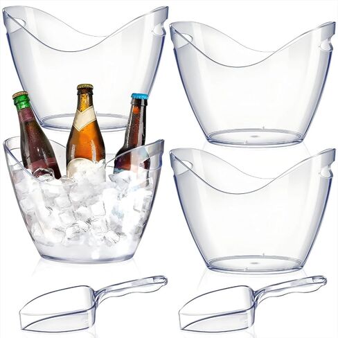 Cunhill 24 Pieces Plastic Clear Ice Bucket with Scoops Clear Acrylic Ice Tub Plastic Wine Bucket Party Beverage Chiller Bin Parties Tub for Wine Champagne or Beer (4 Liters) in Saudi Arabia