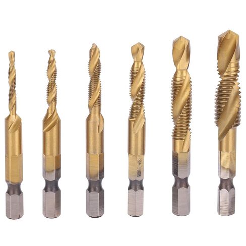 6pcs Screw Tap Drill Bits Kit, High Speed Steel Thread Tapping Tools, Coated Spiral Tap Set with M10 M8 M6 M5 M4 M3 Sizes for Carbon Steel Copper Aluminum (Long) in Kuwait