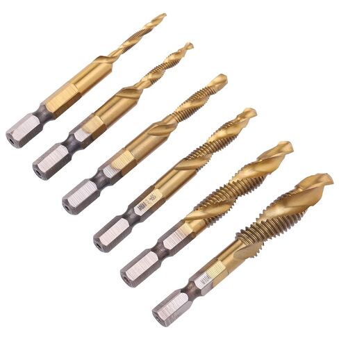 6pcs Screw Tap Drill Bits Kit, High Speed Steel Thread Tapping Tools, Coated Spiral Tap Set with M10 M8 M6 M5 M4 M3 Sizes for Carbon Steel Copper Aluminum (Long) in Kuwait
