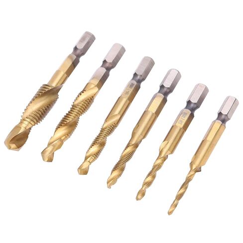6pcs Screw Tap Drill Bits Kit, High Speed Steel Thread Tapping Tools, Coated Spiral Tap Set with M10 M8 M6 M5 M4 M3 Sizes for Carbon Steel Copper Aluminum (Long) in Kuwait