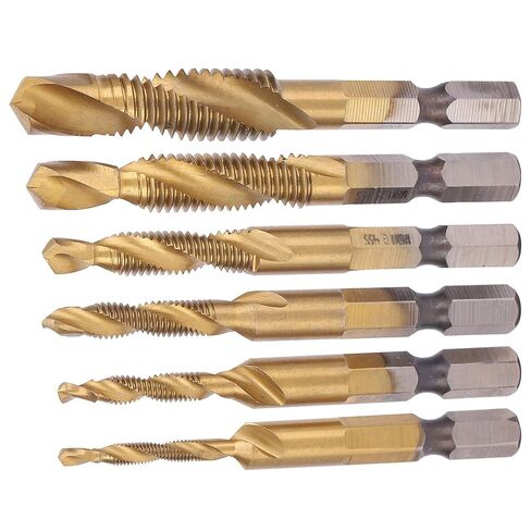 6pcs Screw Tap Drill Bits Kit, High Speed Steel Thread Tapping Tools, Coated Spiral Tap Set with M10 M8 M6 M5 M4 M3 Sizes for Carbon Steel Copper Aluminum (Long) in Kuwait