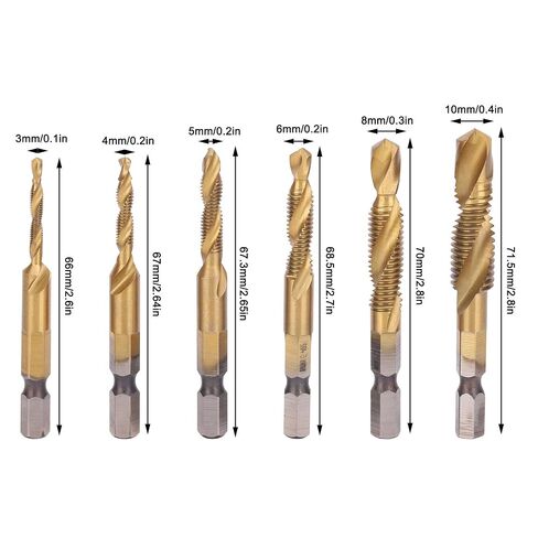 6pcs Screw Tap Drill Bits Kit, High Speed Steel Thread Tapping Tools, Coated Spiral Tap Set with M10 M8 M6 M5 M4 M3 Sizes for Carbon Steel Copper Aluminum (Long) in Kuwait