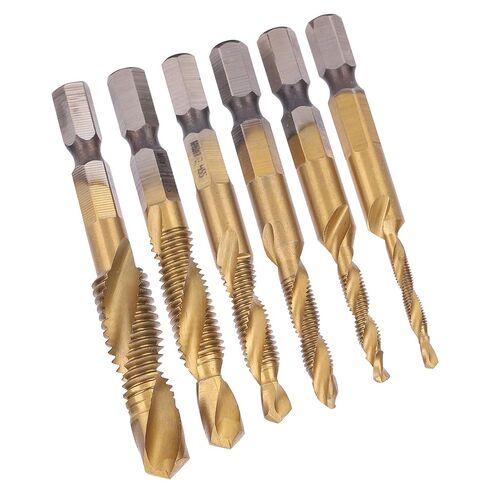 6pcs Screw Tap Drill Bits Kit, High Speed Steel Thread Tapping Tools, Coated Spiral Tap Set with M10 M8 M6 M5 M4 M3 Sizes for Carbon Steel Copper Aluminum (Long) in Kuwait