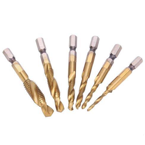 6pcs Screw Tap Drill Bits Kit, High Speed Steel Thread Tapping Tools, Coated Spiral Tap Set with M10 M8 M6 M5 M4 M3 Sizes for Carbon Steel Copper Aluminum (Long) in Kuwait