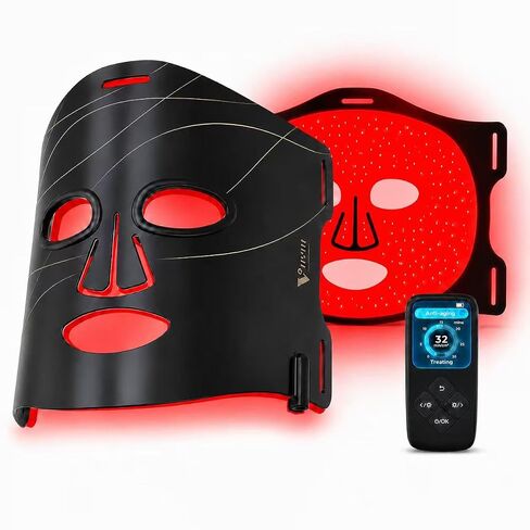 قناع العلاج بالضوء الأحمر: 292 مصباح LED احترافي عالي الطاقة للعلاج بالضوء الأحمر بالأشعة تحت الحمراء للوجه، قناع الوجه بإضاءة LED يحل محل تجديد الفوتون - أسود in Kuwait