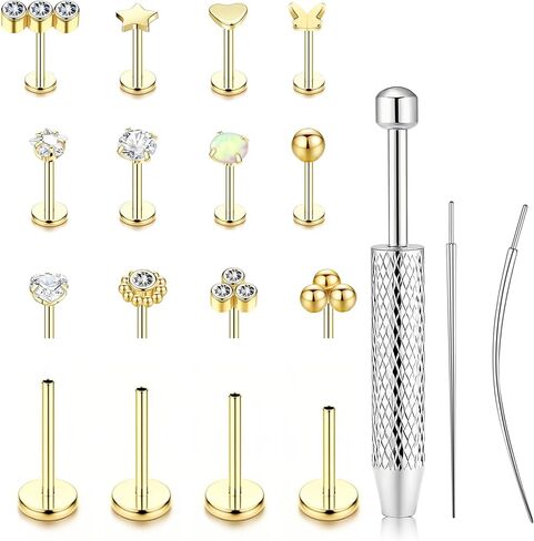 15pcs 20g/18g/16g دفع الظهر مسطح في الأقراط 316L لجراحة خواتم الأنف الجراحية غير القابل للصدأ medusa مجوهرات مجوهر in Kuwait