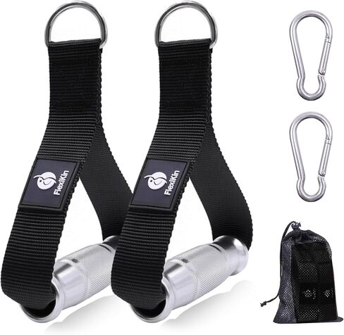 Premium Aluminum Alloy Gym Handles with Thickened Strap – Anti-Slip Grid Grip, Heavy-Duty Welded D-Ring for Cable Machine, Pulley System, and Strength Training Workouts in Kuwait