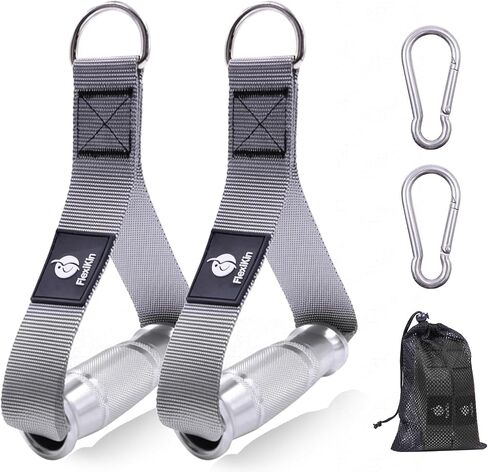 Premium Aluminum Alloy Gym Handles with Thickened Strap – Anti-Slip Grid Grip, Heavy-Duty Welded D-Ring for Cable Machine, Pulley System, and Strength Training Workouts in Kuwait