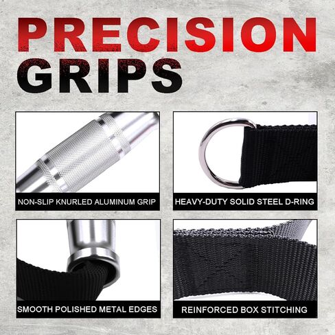 Premium Aluminum Alloy Gym Handles with Thickened Strap – Anti-Slip Grid Grip, Heavy-Duty Welded D-Ring for Cable Machine, Pulley System, and Strength Training Workouts in Kuwait
