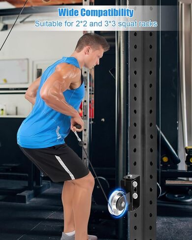 Upgrade Heavy-Duty Cable Pulley System Fit for Squat Racks, Gym Pulley Blocks Fits 2×2 and 3×3 Inch Power Racks, 180° Rack Mounted Swivel Pulley Fit for Home Gyms and LAT Pulley System in Kuwait