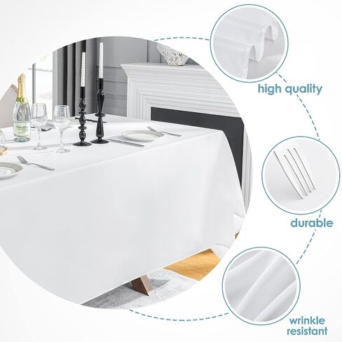 VidaFete Tablecloth 90 * 156inch 2pack Rectangle Table Cloth Polyester, Stain Wrinkle Resistant Dining Table Cover for Kitchen Dinning Party Wedding Rectangular Tabletop Buffet Decoration(White) in Kuwait