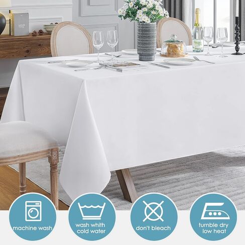 VidaFete Tablecloth 90 * 156inch 2pack Rectangle Table Cloth Polyester, Stain Wrinkle Resistant Dining Table Cover for Kitchen Dinning Party Wedding Rectangular Tabletop Buffet Decoration(White) in Kuwait