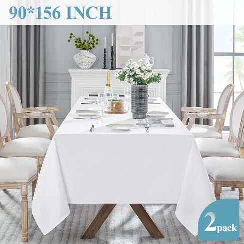 VidaFete Tablecloth 90 * 156inch 2pack Rectangle Table Cloth Polyester, Stain Wrinkle Resistant Dining Table Cover for Kitchen Dinning Party Wedding Rectangular Tabletop Buffet Decoration(White) in Kuwait