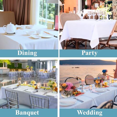 VidaFete Tablecloth 90 * 156inch 2pack Rectangle Table Cloth Polyester, Stain Wrinkle Resistant Dining Table Cover for Kitchen Dinning Party Wedding Rectangular Tabletop Buffet Decoration(White) in Kuwait