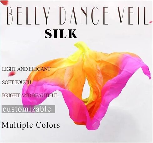 Women's Silk Belly Dance Scarf Belly Dance Silk Veil Real Silk Belly Dance Accessory Hand Scarf Shawls Belly Dancer Performance Prop For performance competitions(Color-02,XXL-400X114cm) in Kuwait