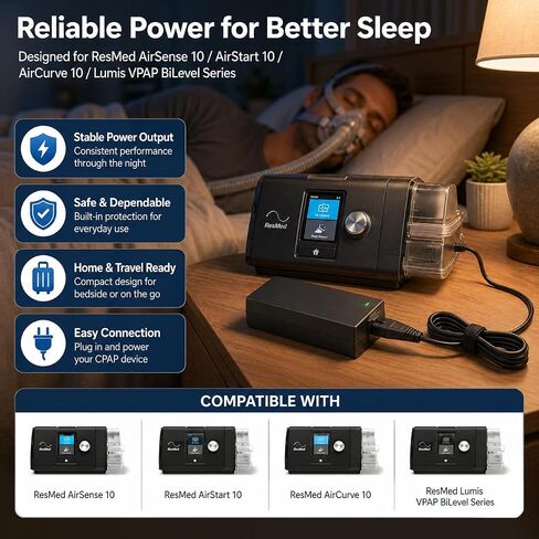 from haoranli 24V AC Adapter for AirSense 10 AirStart 10 CPAP Machine, AirCurve 10, Lumis VPAP BiLevel Series 90W S10 370001 37344 37028 Power Cord in Kuwait