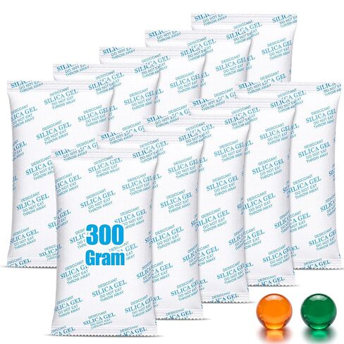 10 Packs 300 Gram Color Indicating Silica Gel Packets, Rechargeable Moisture Absorbers for Storage Food Grade Moisture Absorbers Bags for Storage Bins, 3D Filament, Safes, Electronics in Kuwait