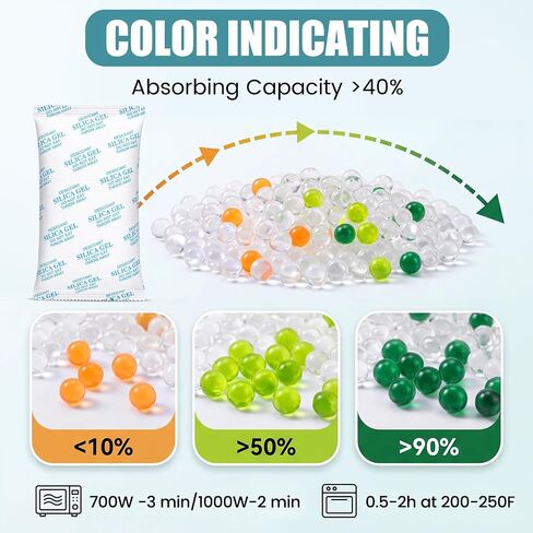 10 Packs 300 Gram Color Indicating Silica Gel Packets, Rechargeable Moisture Absorbers for Storage Food Grade Moisture Absorbers Bags for Storage Bins, 3D Filament, Safes, Electronics in Kuwait