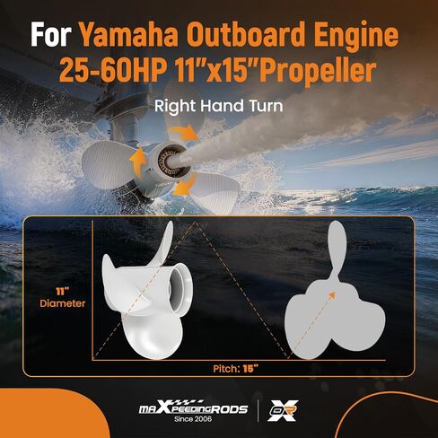 maXpeedingrods 3 Blades 11 X 15 Aluminum Boat Propeller for Yamaha Outboard Motor T25/F30/F40/F50/40HP/48HP/50HP/60HP/F60 13 Spline Tooth, RH, Parts No# 69W-45943-00-EL in Kuwait