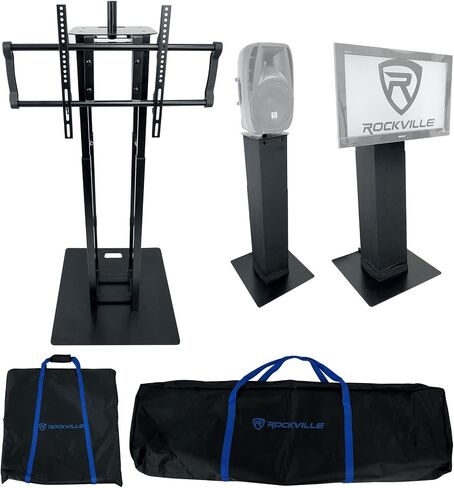 Rockville RTP33-TV Totem DJ Speaker Lighting Stands with Detachable TV Mount, Adjustable Height 39–69 in, Steel Construction, Includes Scrims and Travel Bags, 2-Piece in Kuwait